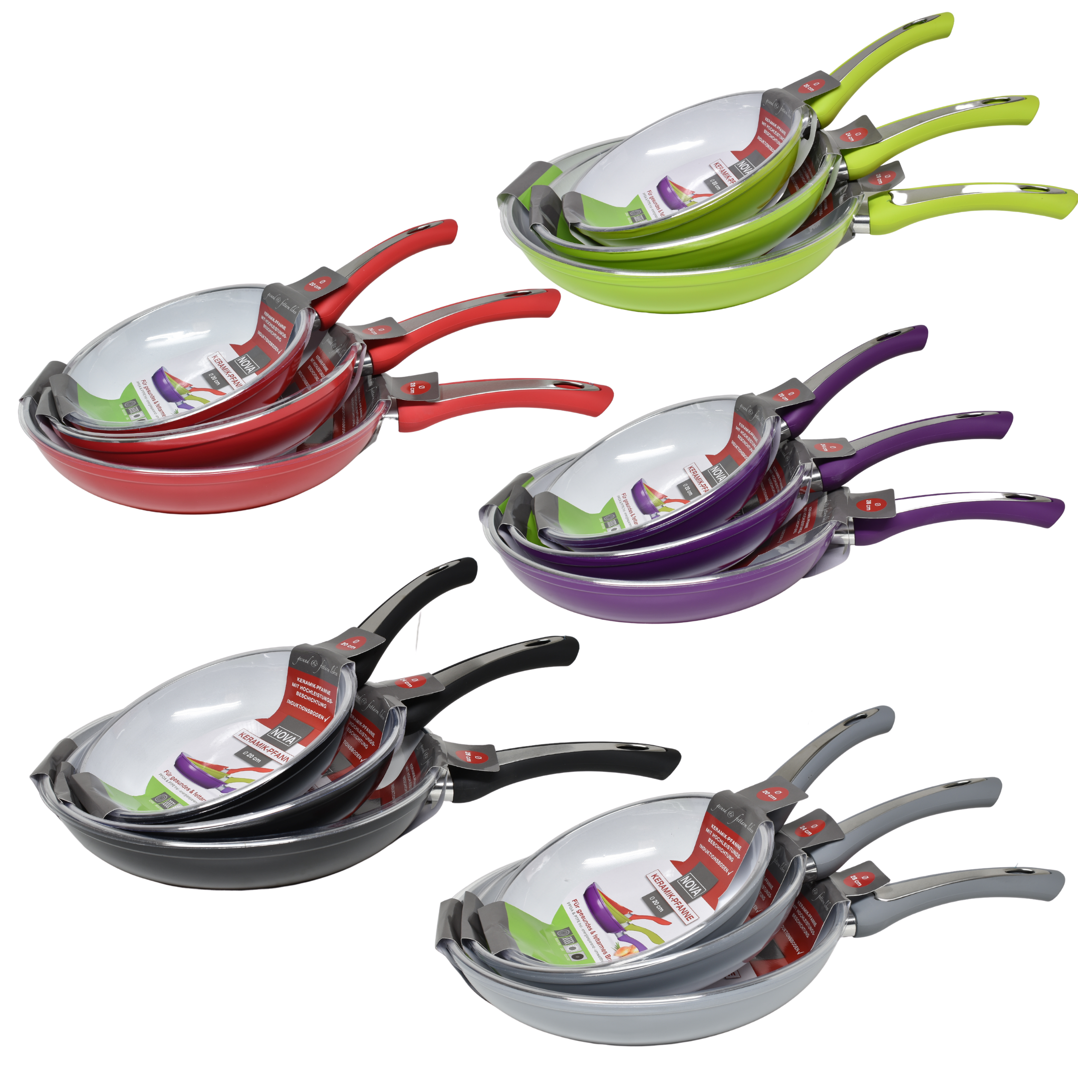 LEUSE Ceramic Cookware Set Non Stick Ceramic Frying Pan Set PFOA Free  Suitable for Induction & Gas