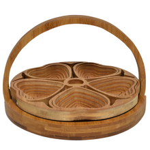Load image into Gallery viewer, 5 Hearts Folding Bamboo Bowl Fruit Basket Collapsible Foldable Wood Stand Display Bowl Trivet