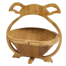 Load image into Gallery viewer, Pig Folding Bamboo Bowl Fruit Basket Collapsible Foldable Wood Stand Display Bowl Trivet