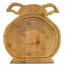 Load image into Gallery viewer, Pig Folding Bamboo Bowl Fruit Basket Collapsible Foldable Wood Stand Display Bowl Trivet