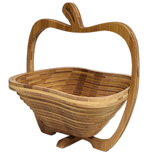 Load image into Gallery viewer, Apple Folding Bamboo Bowl Fruit Basket Collapsible Foldable Wood Stand Display Bowl Trivet