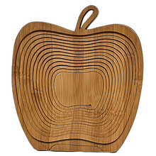 Load image into Gallery viewer, Apple Folding Bamboo Bowl Fruit Basket Collapsible Foldable Wood Stand Display Bowl Trivet
