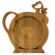 Load image into Gallery viewer, Chicken Folding Bamboo Bowl Fruit Basket Collapsible Foldable Wood Stand Display Bowl Trivet