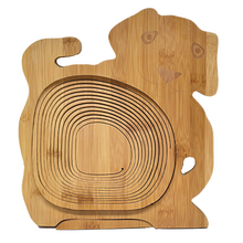 Load image into Gallery viewer, Dog Folding Bamboo Bowl Fruit Basket Collapsible Foldable Wood Stand Display Bowl Trivet