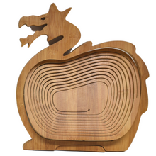 Load image into Gallery viewer, Dragon Folding Bamboo Bowl Fruit Basket Collapsible Foldable Wood Stand Display Bowl Trivet