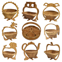 Load image into Gallery viewer, Fish Folding Bamboo Bowl Fruit Basket Collapsible Foldable Wood Stand Display Bowl Trivet