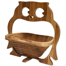Load image into Gallery viewer, Owl Folding Bamboo Bowl Fruit Basket Collapsible Foldable Wood Stand Display Bowl Trivet