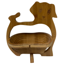 Load image into Gallery viewer, Puppy Folding Bamboo Bowl Fruit Basket Collapsible Foldable Wood Stand Display Bowl Trivet
