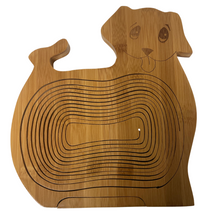 Load image into Gallery viewer, Puppy Folding Bamboo Bowl Fruit Basket Collapsible Foldable Wood Stand Display Bowl Trivet