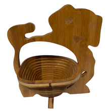 Load image into Gallery viewer, Dog Folding Bamboo Bowl Fruit Basket Collapsible Foldable Wood Stand Display Bowl Trivet