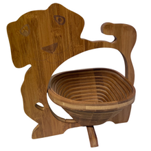 Load image into Gallery viewer, Dog Folding Bamboo Bowl Fruit Basket Collapsible Foldable Wood Stand Display Bowl Trivet