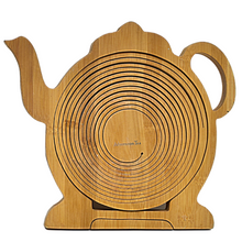 Load image into Gallery viewer, Teapot Folding Bamboo Bowl Fruit Basket Collapsible Foldable Wood Stand Display Bowl Trivet