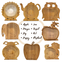 Load image into Gallery viewer, Pig Folding Bamboo Bowl Fruit Basket Collapsible Foldable Wood Stand Display Bowl Trivet
