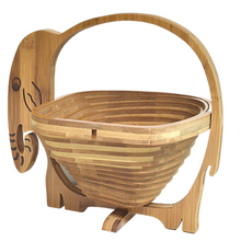 Load image into Gallery viewer, Elephant Folding Bamboo Bowl Fruit Basket Collapsible Foldable Wood Stand Display Bowl Trivet
