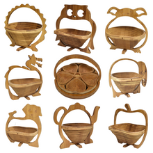 Load image into Gallery viewer, Fish Folding Bamboo Bowl Fruit Basket Collapsible Foldable Wood Stand Display Bowl Trivet
