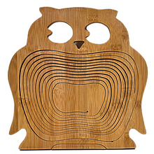 Load image into Gallery viewer, Owl Folding Bamboo Bowl Fruit Basket Collapsible Foldable Wood Stand Display Bowl Trivet

