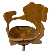 Load image into Gallery viewer, Dog Folding Bamboo Bowl Fruit Basket Collapsible Foldable Wood Stand Display Bowl Trivet

